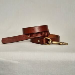 Brass Hoof Pick Skinny Belt 30 Waist Olied Tanned Cowhide Gingerbread Brown